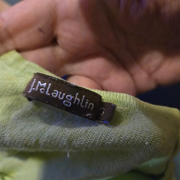 J. McLaughlin Size S Green Henley 3/4 Sleeve Button Top - Picture 3 of 9